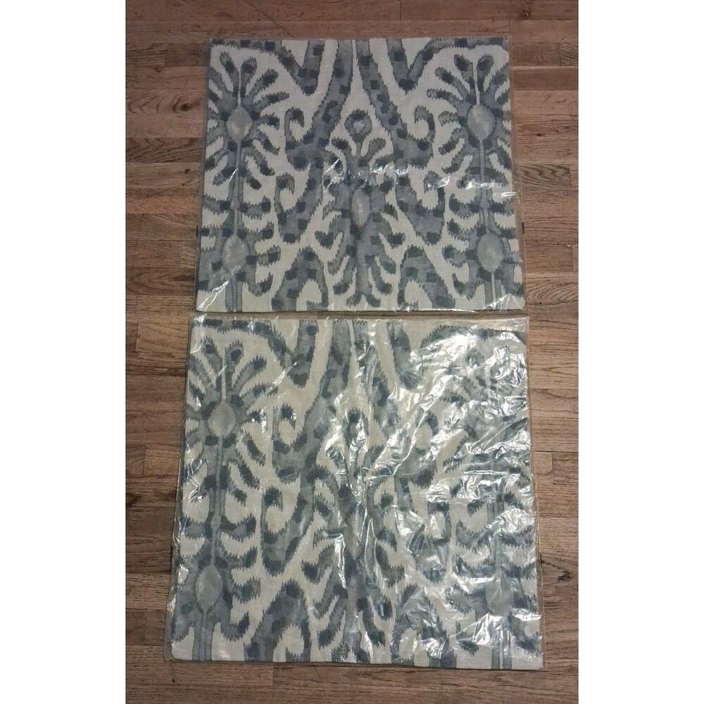 Pottery Barn Delancey Embroidered Pillow Covers 24”x24” Steel Blue NWT